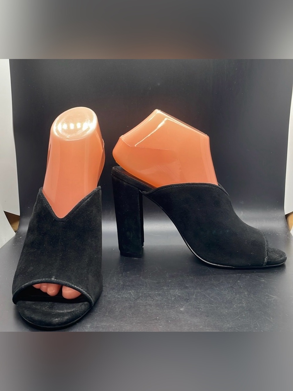 Steve Madden “Vista” Black Suede Block Heel Open Toe Mules Size 8
